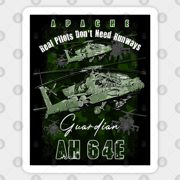 AH64 Apache Us Air Force  attack helicopter with cool saying REAL PILOTS DON'T NEED RUNWAYS Sticker by aeroloversclothing